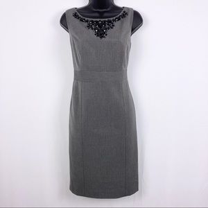 Halogen grey sheath wool blend black beaded dress